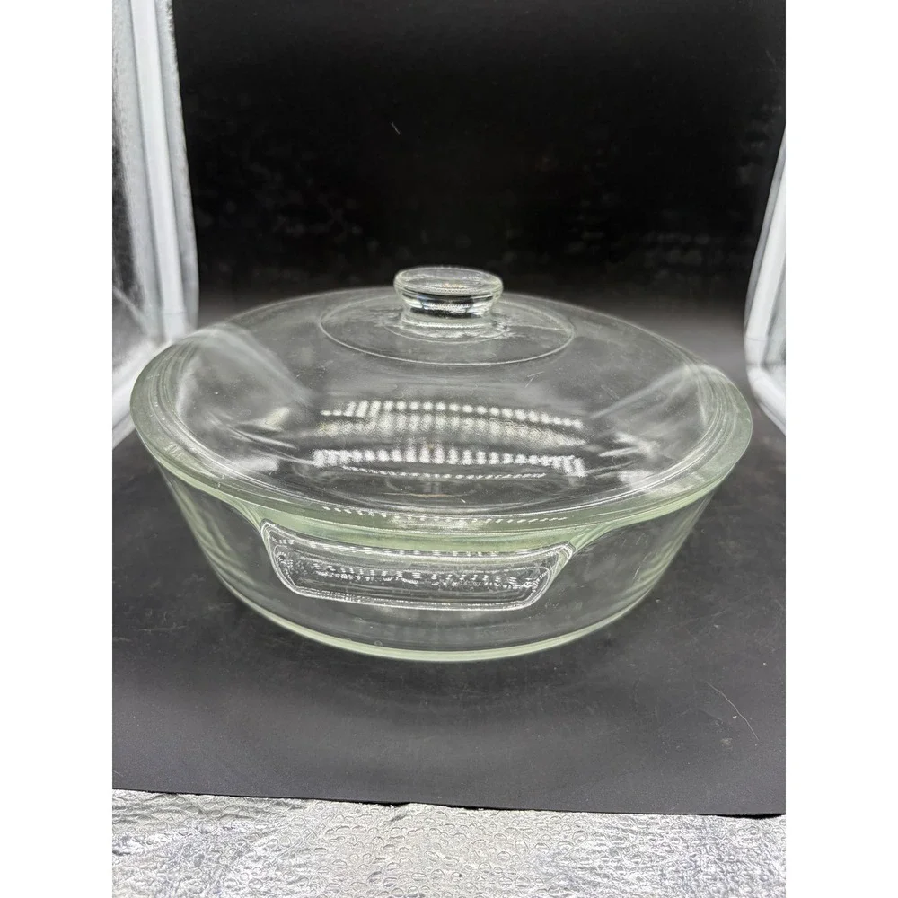 Anchor Hocking Clear Glass Round Casserole Dish with Lid 2 Quart‎ USA Made